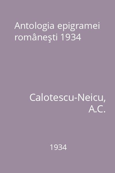 Antologia epigramei româneşti 1934