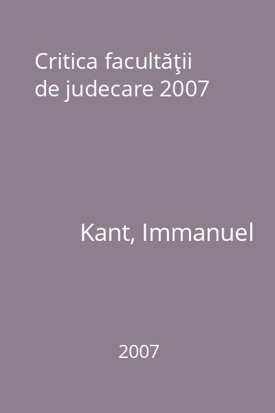 Critica facultăţii de judecare 2007