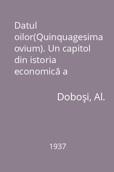 Datul oilor(Quinquagesima ovium). Un capitol din istoria economică a românilor din Transilvania