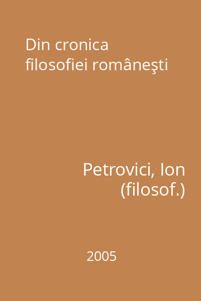 Din cronica filosofiei româneşti