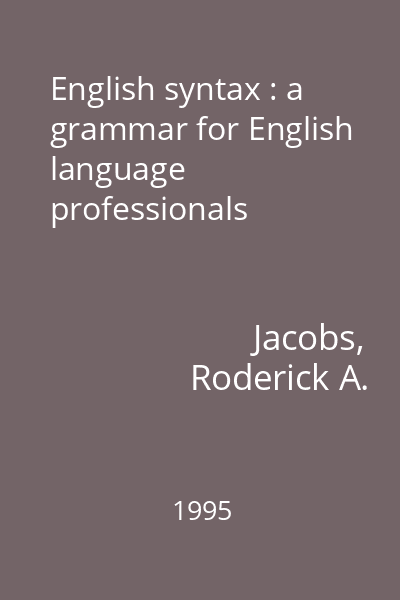 English syntax : a grammar for English language professionals