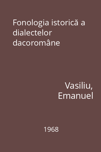 Fonologia istorică a dialectelor dacoromâne