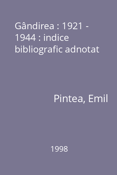 Gândirea : 1921 - 1944 : indice bibliografic adnotat