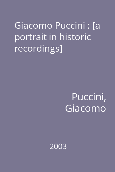 Giacomo Puccini : [a portrait in historic recordings]