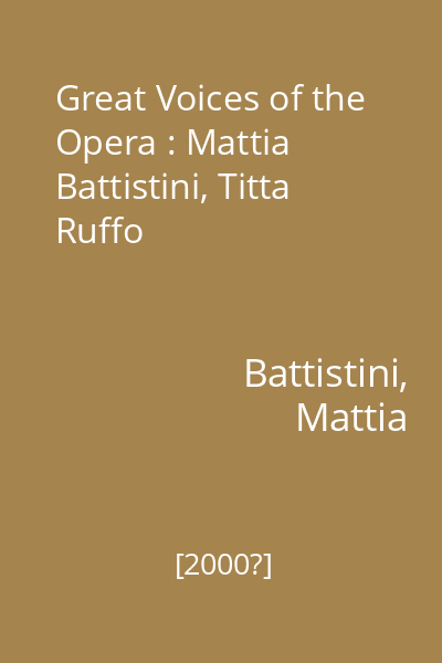 Great Voices of the Opera : Mattia Battistini, Titta Ruffo
