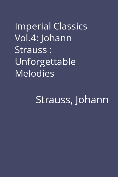 Imperial Classics Vol.4: Johann Strauss : Unforgettable Melodies