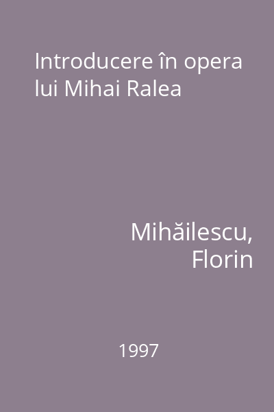 Introducere în opera lui Mihai Ralea