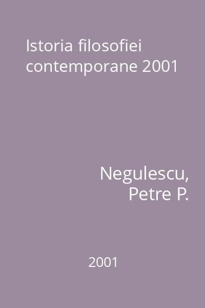 Istoria filosofiei contemporane 2001