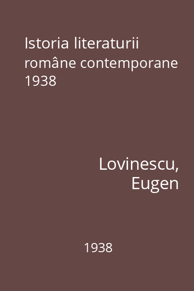 Istoria literaturii române contemporane 1938