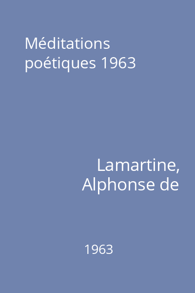 Méditations poétiques 1963
