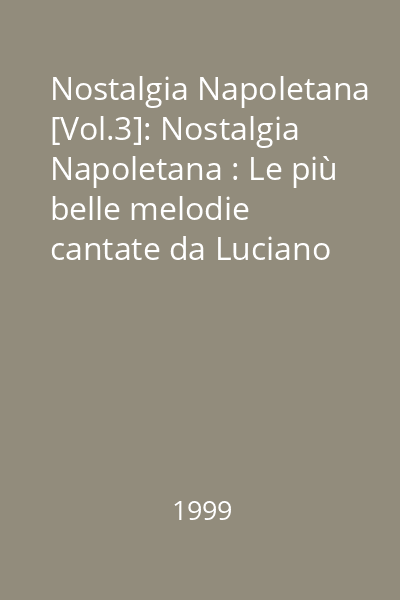 Nostalgia Napoletana [Vol.3]: Nostalgia Napoletana : Le più belle melodie cantate da Luciano Manacore