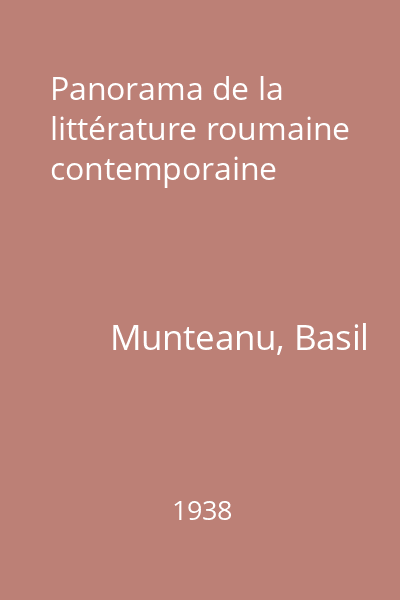 Panorama de la littérature roumaine contemporaine