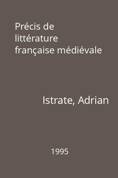 Précis de littérature française médiévale