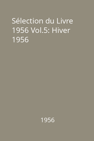 Sélection du Livre 1956 Vol.5: Hiver 1956