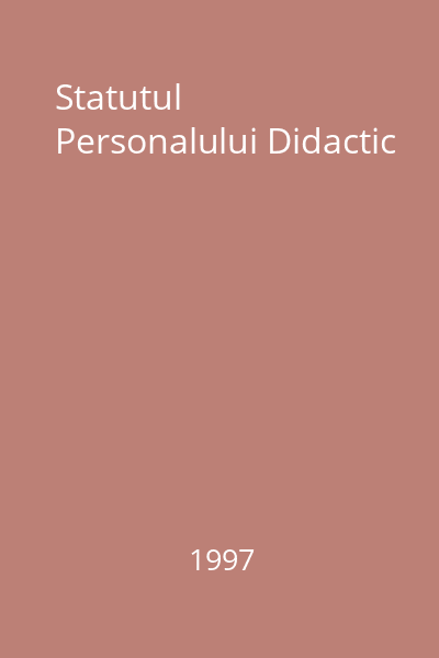 Statutul Personalului Didactic