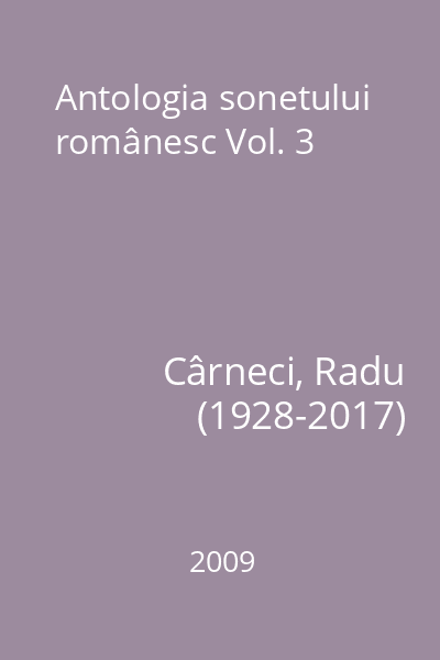 Antologia sonetului românesc Vol. 3