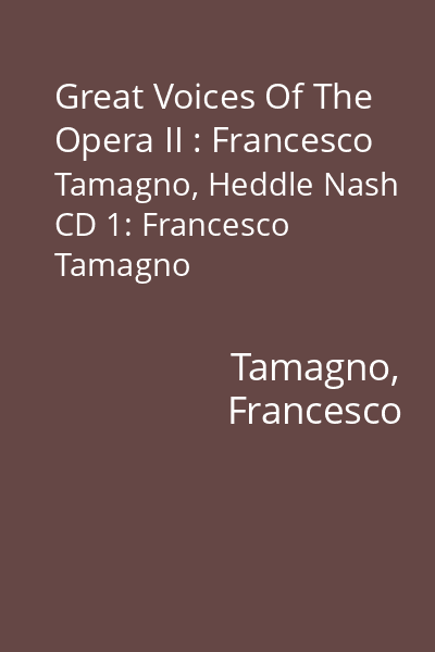 Great Voices Of The Opera II : Francesco Tamagno, Heddle Nash CD 1: Francesco Tamagno