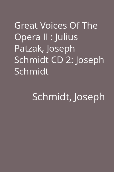 Great Voices Of The Opera II : Julius Patzak, Joseph Schmidt CD 2: Joseph Schmidt