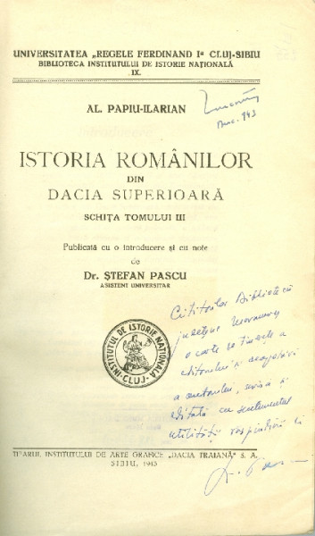 Istoria românilor din Dacia Superioară 1943 Vol.3: