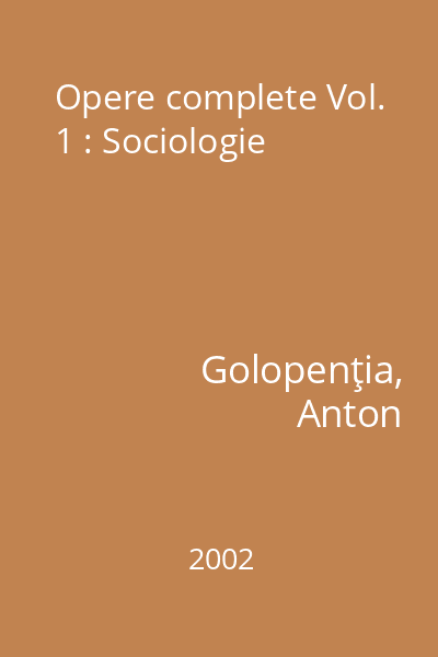 Opere complete Vol. 1 : Sociologie