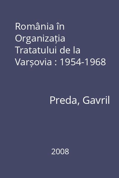 România în Organizația Tratatului de la Varșovia : 1954-1968