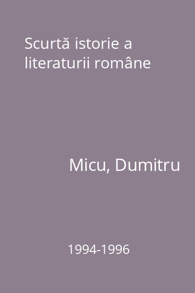 Scurtă istorie a literaturii române