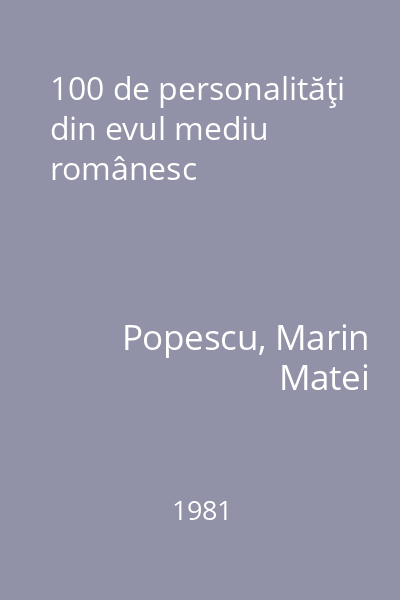 100 de personalităţi din evul mediu românesc