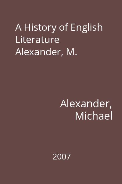 A History of English Literature Alexander, M.