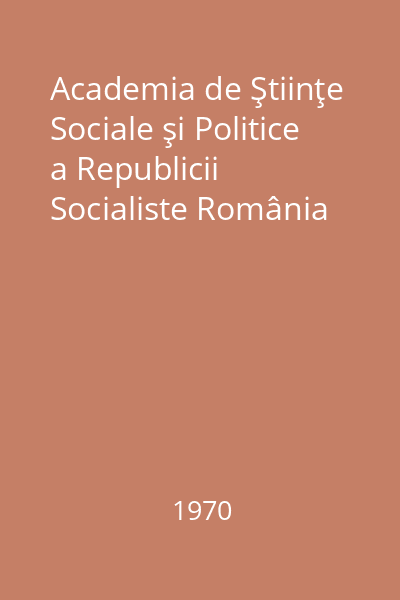 Academia de Ştiinţe Sociale şi Politice a Republicii Socialiste România