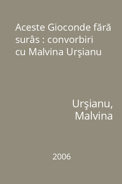 Aceste Gioconde fără surâs : convorbiri cu Malvina Urşianu