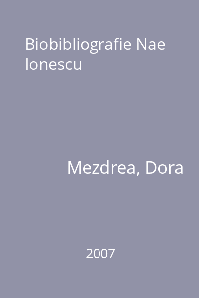Biobibliografie Nae Ionescu