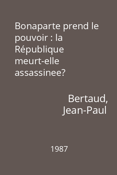 Bonaparte prend le pouvoir : la République meurt-elle assassinee?