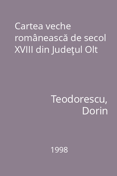 Cartea veche românească de secol XVIII din Judeţul Olt
