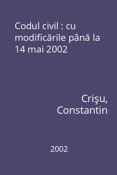 Codul civil : cu modificările până la 14 mai 2002