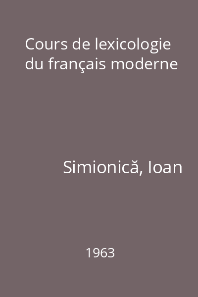 Cours de lexicologie du français moderne