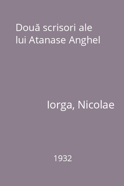 Două scrisori ale lui Atanase Anghel