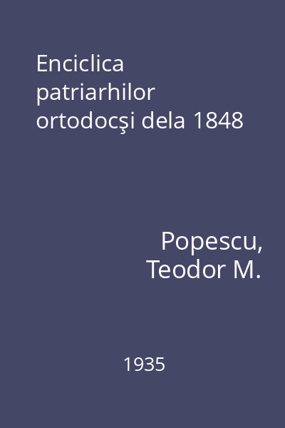 Enciclica patriarhilor ortodocşi dela 1848