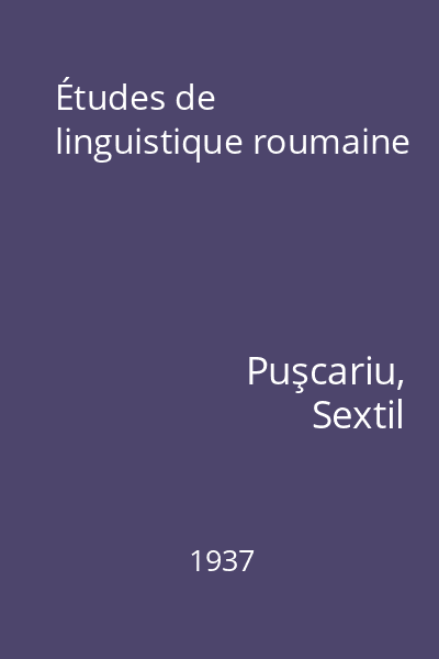 Études de linguistique roumaine