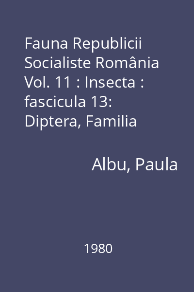 Fauna Republicii Socialiste România Vol. 11 : Insecta : fascicula 13: Diptera, Familia Chironomidae - Subfam. Chironominae