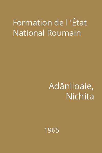 Formation de l 'État National Roumain