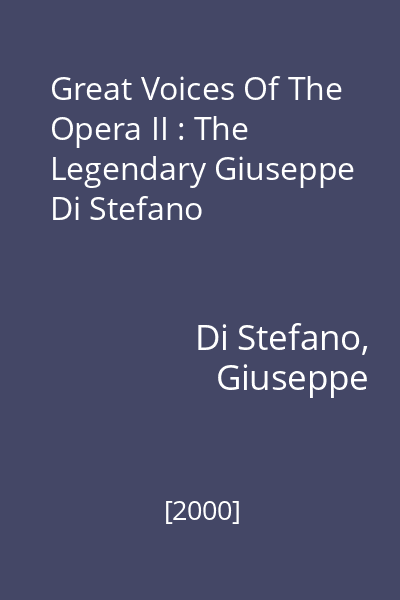 Great Voices Of The Opera II : The Legendary Giuseppe Di Stefano