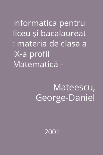 Informatica pentru liceu şi bacalaureat : materia de clasa a IX-a profil Matematică - Informatică, Varianta Pascal