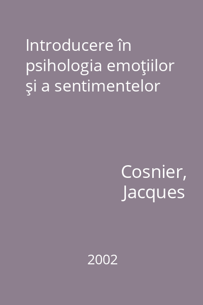 Introducere în psihologia emoţiilor şi a sentimentelor