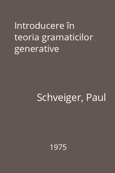 Introducere în teoria gramaticilor generative