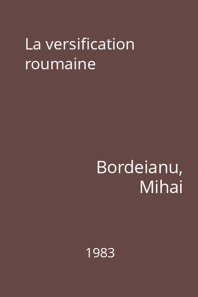 La versification roumaine