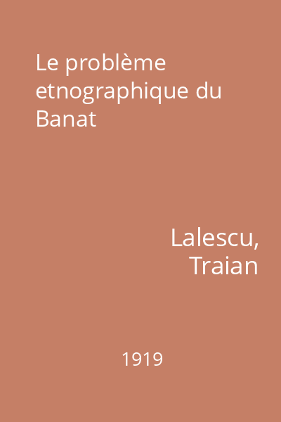 Le problème etnographique du Banat