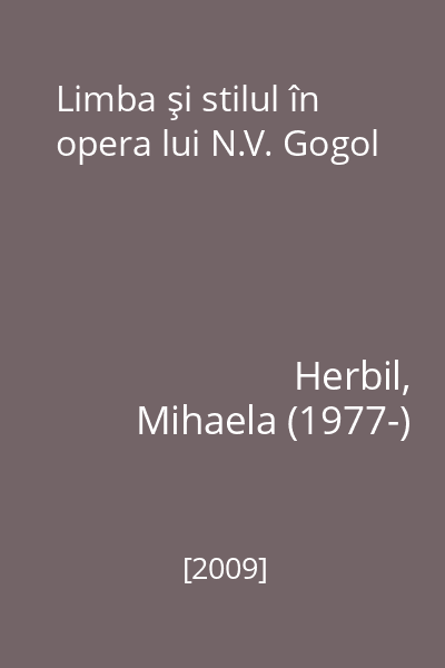 Limba şi stilul în opera lui N.V. Gogol