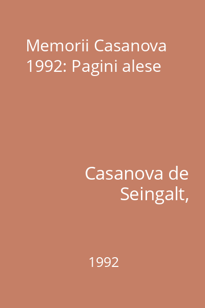 Memorii Casanova 1992: Pagini alese