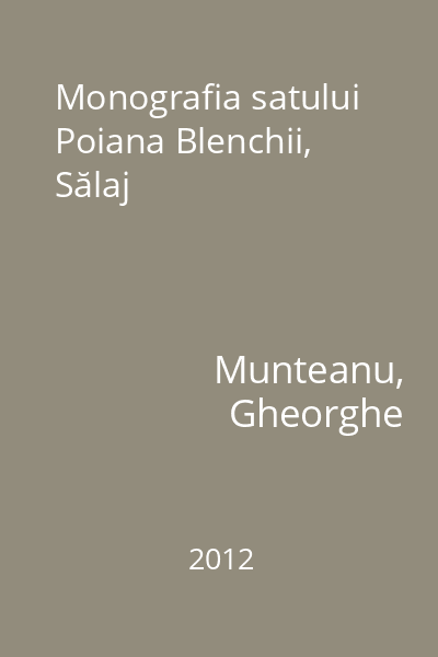 Monografia satului Poiana Blenchii, Sălaj