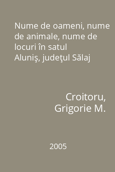 Nume de oameni, nume de animale, nume de locuri în satul Aluniş, judeţul Sălaj